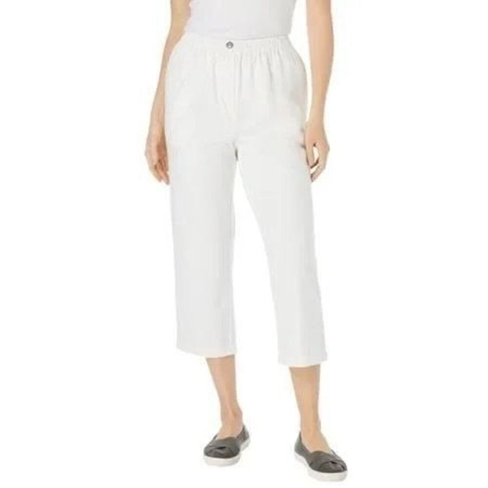 NWT size 30WP Woman Within white elastic waist cotton capris.